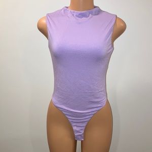 naked wardrobe Lavender Sleeveless High-Cut Bodysuit